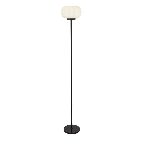 Searchlight 10274-1BK Lumina Floor Lamp - Black Metal & Opal Ribbed Glass