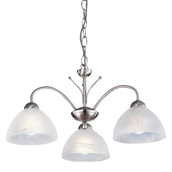 Searchlight 1133-3SS Milanese 3Lt Pendant - Satin Silver Metal & Alabaster Glass
