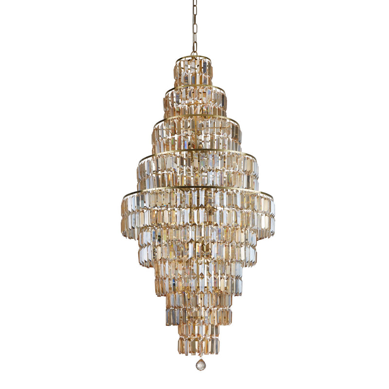 Searchlight 1500SB Empire 13Lt Chandelier - Satin Brass Metal & Champagne Glass - Searchlight - Falcon Electrical UK
