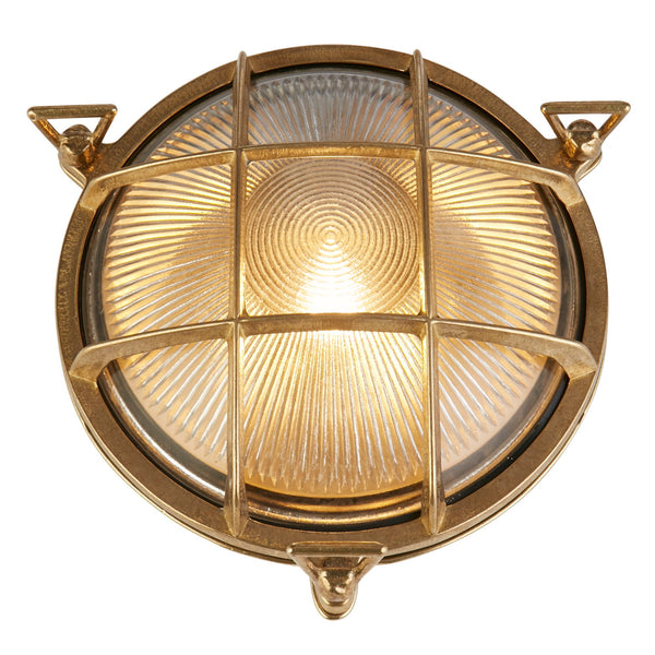 Searchlight 20361PB Bulkhead Oval Outdoor Light - Solid Brass & Ribbed Glass - Searchlight - Falcon Electrical UK