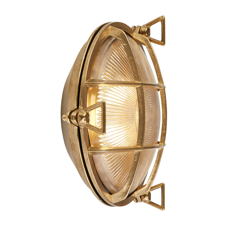 Searchlight 20361PB Bulkhead Oval Outdoor Light - Solid Brass & Ribbed Glass - Searchlight - Falcon Electrical UK