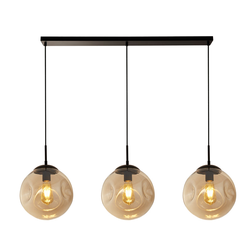 Searchlight 22123-3BK Punch 3Lt Bar Pendant- Black Metal & Champagne Punched Glass