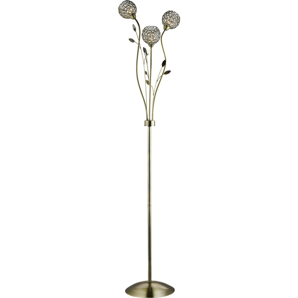 Searchlight 3573AB Bellis II 3Lt Floor Lamp - Antique Brass & Crystal Beads