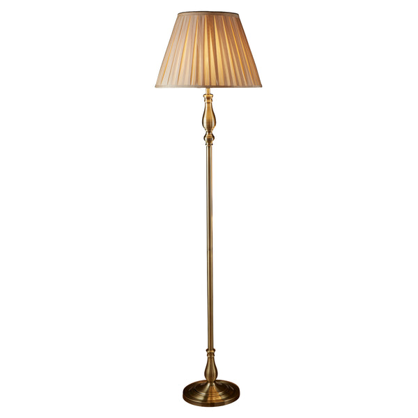 Searchlight 5029AB Flemish Floor Lamp- Antique Brass Metal & Grey Pleated Shade