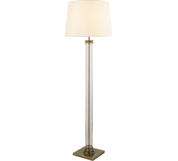 Searchlight 5142AB Pedestal Floor Lamp - Antique Brass, Glass & Cream Fabric
