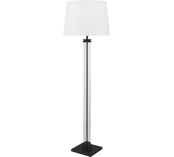 Searchlight 5142BK Pedestal Floor Lamp- Black Metal, Glass & White Fabric Shade
