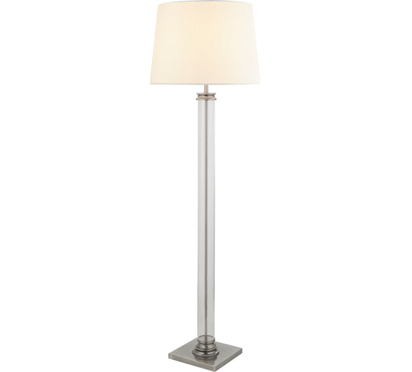 Searchlight 5142SS Pedestal Floor Lamp - Satin Silver, Glass & Cream Fabric