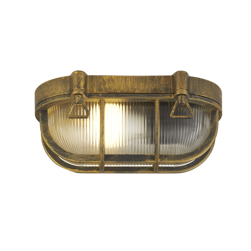Searchlight 61402BG Bulkhead Oval Outdoor Light - Black Gold Metal & Clear Glass