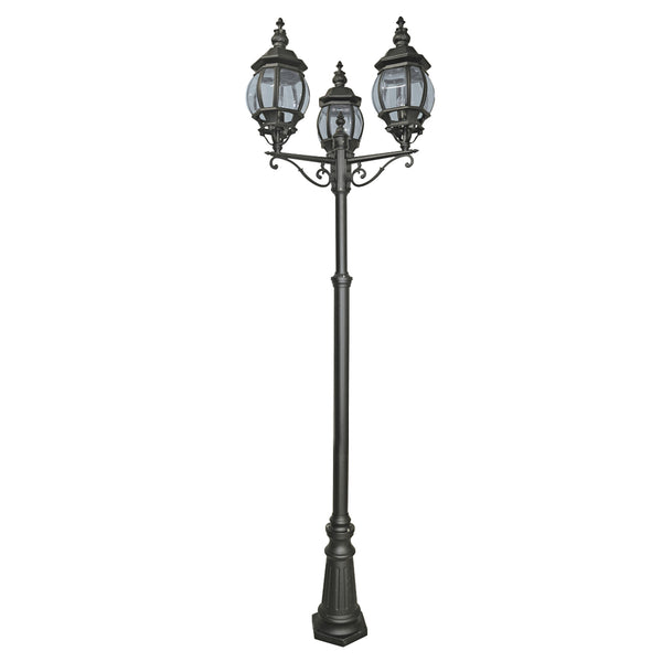 Searchlight 7173-3 Bel Aire Outdoor Post - Black Metal & Clear Glass