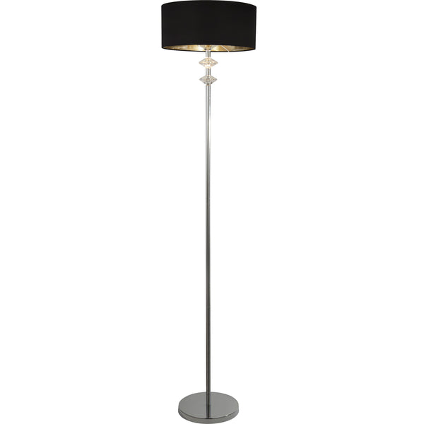 Searchlight 7650CC Ontario Floor Lamp - Chrome Metal & Black Fabric Shade#