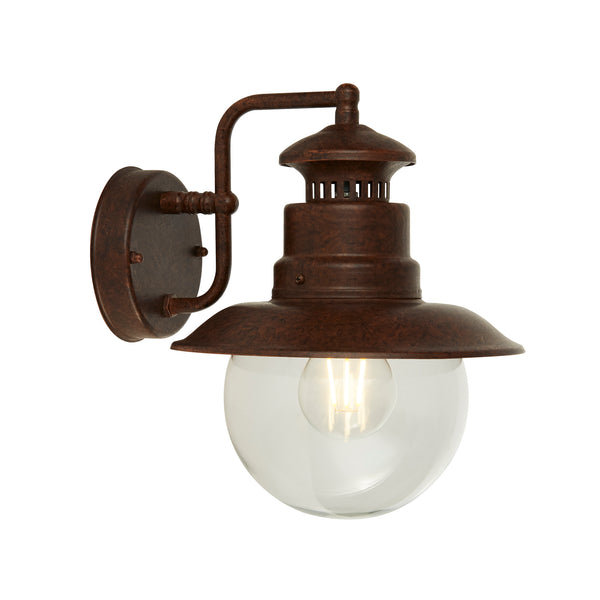 Searchlight 7652RU Station Outdoor Wall Light - Rustic Brown Metal & Glass