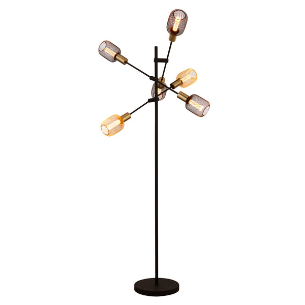 Searchlight 8076-6BK Armstrong  6Lt Floor Lamp - Black & Satin Brass Metal
