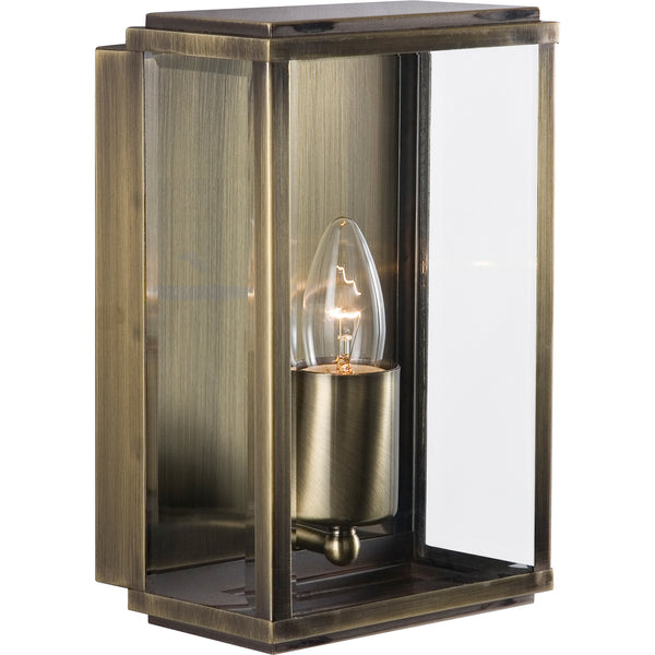 Searchlight 8204AB Box Outdoor Wall Light - Antique Brass Metal & Glass