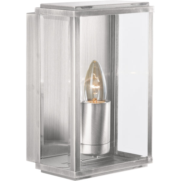 Searchlight 8204SS Box Outdoor Wall Light - Satin Silver Metal & Glass