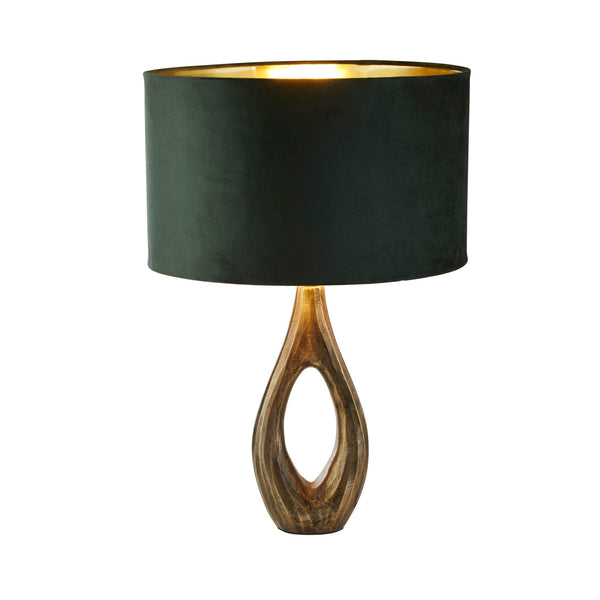 Searchlight 86531GR Bucklow Table Lamp- Antique Brass Metal & Green Velvet Shade