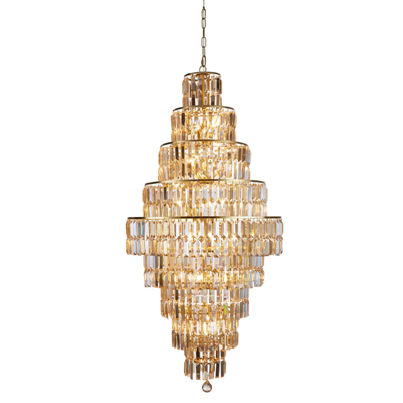 Searchlight 1500SB Empire 13Lt Chandelier - Satin Brass Metal & Champagne Glass - Searchlight - Falcon Electrical UK