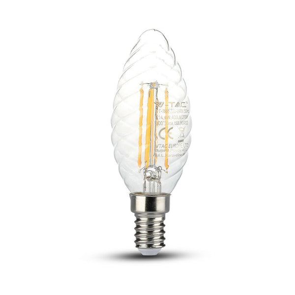 V-Tac VT-274 4W Candle Twist Filament Bulb-Clear Glass Samsung Chip 2700K E14 - V-TAC - Falcon Electrical UK