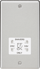 Knightsbridge MLA CL89BCW 115-230V Dual Voltage Shaver Socket with White Insert - Rounded Edge Brushed Chrome - Knightsbridge MLA - Falcon Electrical UK