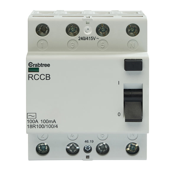Crabtree 18R100-100-4 100A 100mA 4P RCCB - Crabtree - Falcon Electrical UK