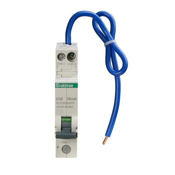 Crabtree 61-C3230AFD 32A 30mA SPswN C Curve 6kA Type A Miniature AFDD RCBO - Crabtree - Falcon Electrical UK