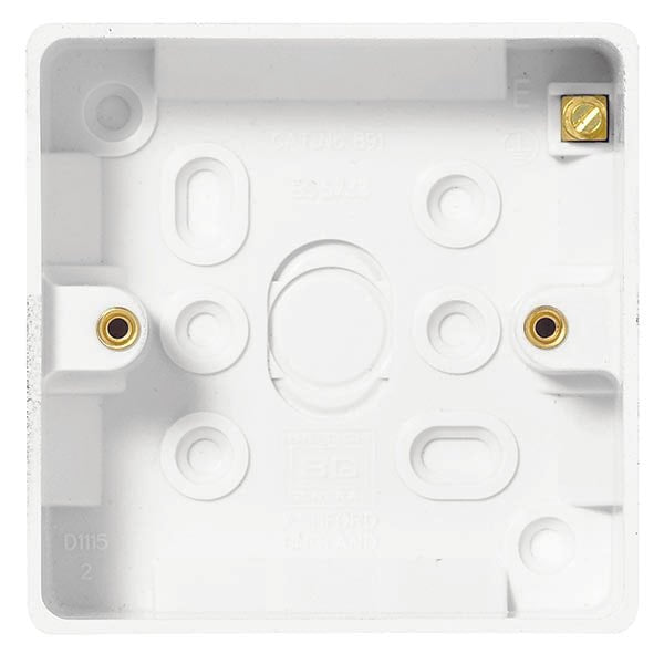 BG 893 White Nexus Moulded 1 Gang Surface Pattress 19mm with Earth Terminal - BG - Falcon Electrical UK