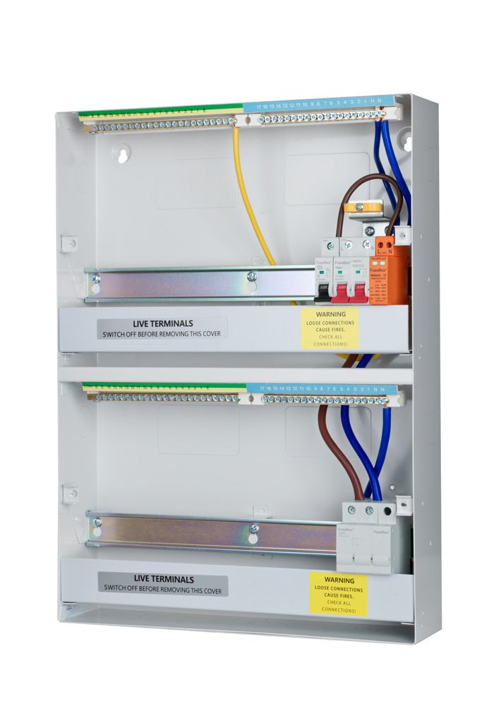 Fusebox F2029MX 29-way Consumer Unit with 100A Isolator + T2 SPD & Tail Clamp - Fusebox - Falcon Electrical UK