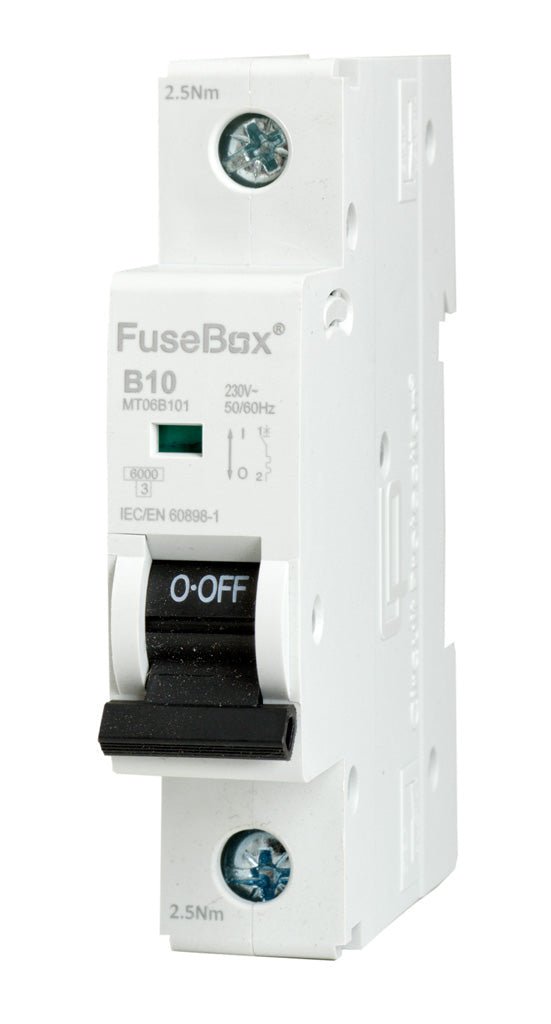 Fusebox MT06B101 10A 6kA 1 pole B CURVE MCB - Fusebox - Falcon Electrical UK