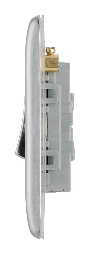 BG NBS15 Nexus Metal Brushed Steel Triple Pole Fan Isolator Switch, 10A - BG - Falcon Electrical UK