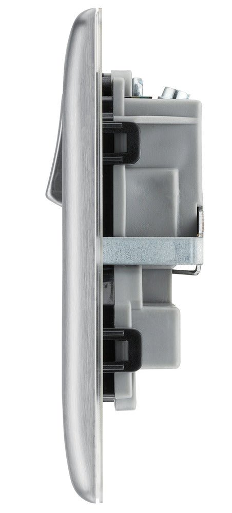 BG NBS22B Nexus Metal Brushed Steel Double Switched 13A Power Socket - BG - Falcon Electrical UK