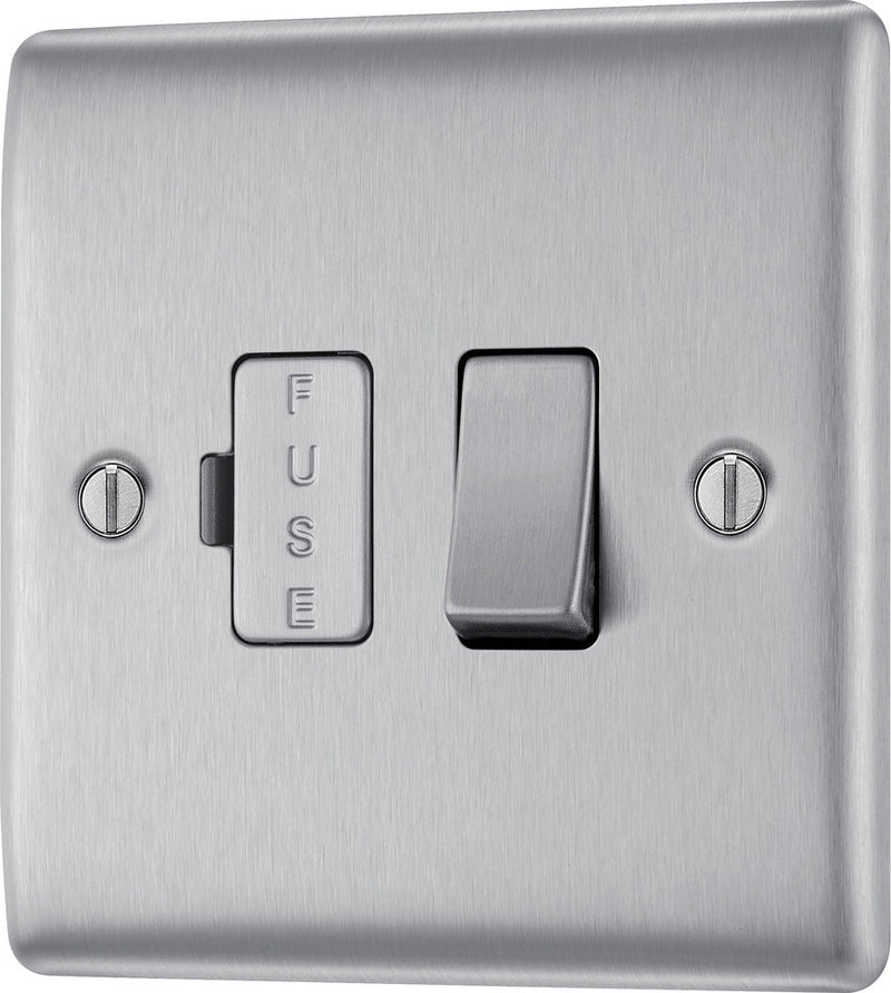 BG NBS50 Nexus Metal Brushed Steel Switched 13A Fused Connection Unit - BG - Falcon Electrical UK