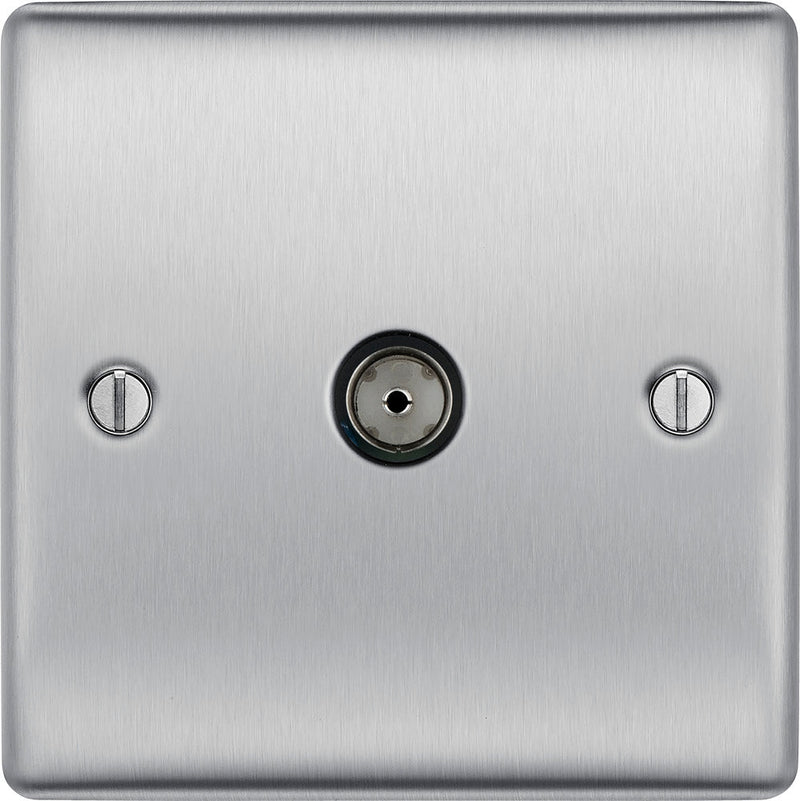 BG NBS60 Nexus Metal Brushed Steel Single Socket for Tv or FM Co-Axial Aerial Connection - BG - Falcon Electrical UK