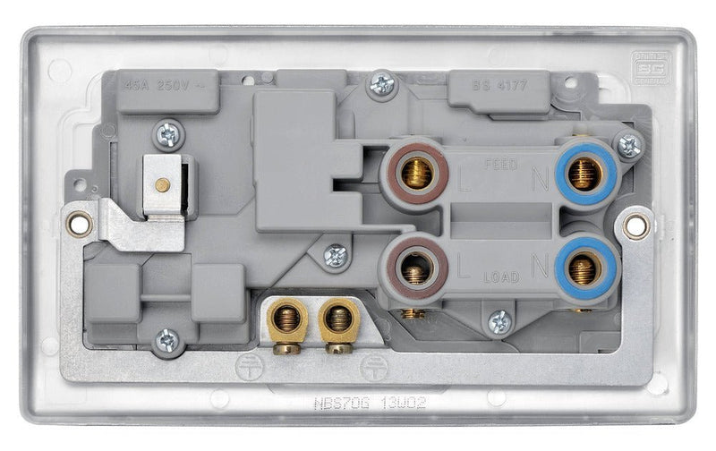 BG NPC70W Nexus Metal Polished Chrome 45A Cook. Control Unit w- Swi. 13A Power Skt. + Neon - BG - Falcon Electrical UK
