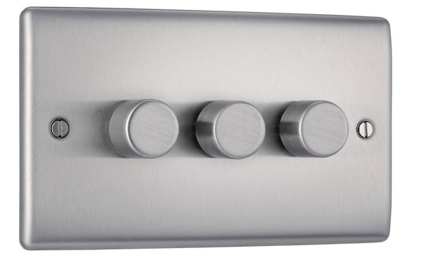 BG NBS83 Nexus Metal Brushed Steel Intelligent 400W Double Dimmer Switch, 2-Way Push On-Off - BG - Falcon Electrical UK