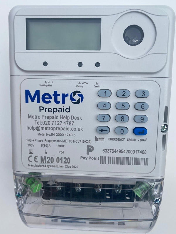 Metro MET001 Single Phase Prepaid Meter (CL710K22) - Metro Meters - Falcon Electrical UK