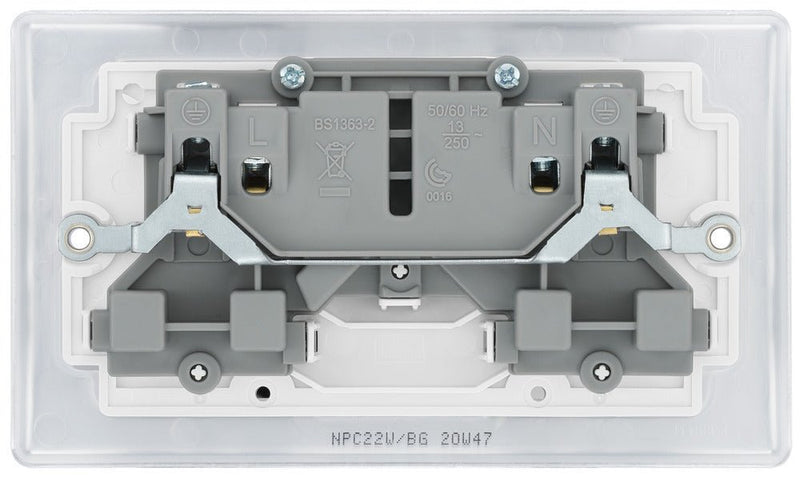BG NPC22W Nexus Metal Polished Chrome Double Switched 13A Power Socket - BG - Falcon Electrical UK