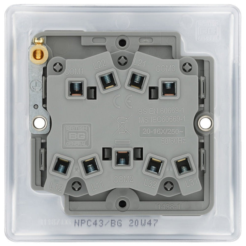 BG NPC43 Nexus Metal Polished Chrome Triple Switch, 10Ax 2 Way - BG - Falcon Electrical UK