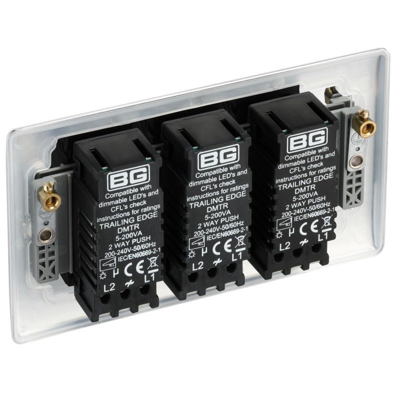 BG NPC83 Nexus Metal Polished Chrome Intelligent 400W Triple Dimmer Switch, 2-Way Push On-Off - BG - Falcon Electrical UK