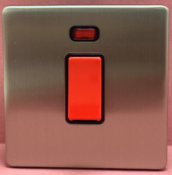 Quadrant Screwless 45A 1 Gang Double Pole Switch with Neon, Single Plate in Chrome - QSS3271SC-B - Quadrant - Falcon Electrical UK