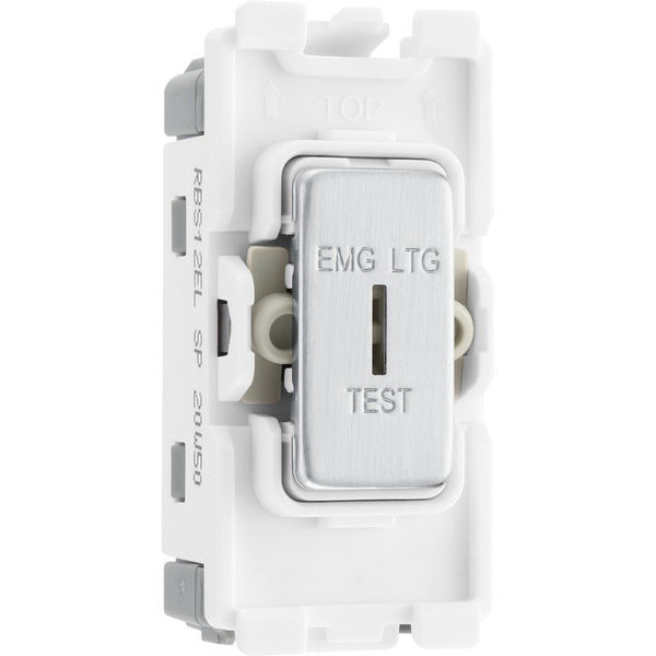 BG RBS12EL Nexus Brushed Steel Grid 20AX Sc Key Switch 2W, Single Pole "Emg Ltg Test" - BG - Falcon Electrical UK