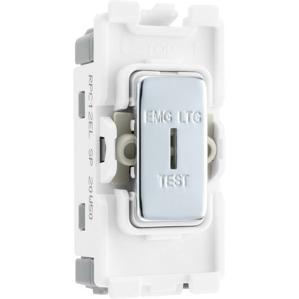 BG RPC12EL Nexus Polished Chrome Grid 20AX Sc Key Switch 2W, Single Pole "Emg Ltg Test" - BG - Falcon Electrical UK