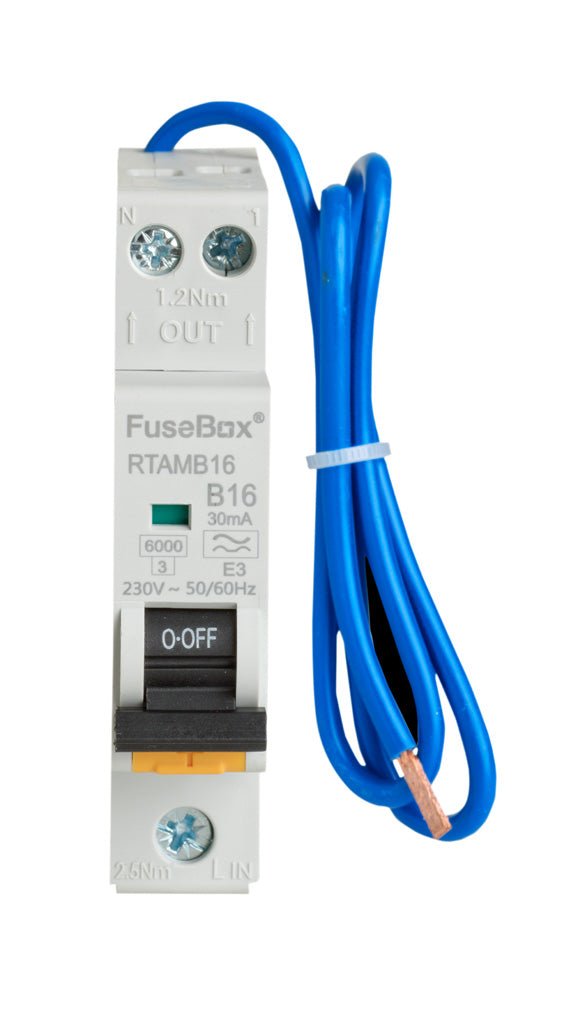 Fusebox RTAMB16 16A Mini-RCBO 6kA 2 pole (B Curve) Type A - Fusebox - Falcon Electrical UK