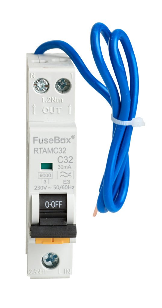 Fusebox RTAMC32 32A Mini-RCBO 6kA 2 pole (C Curve) Type A - Fusebox - Falcon Electrical UK