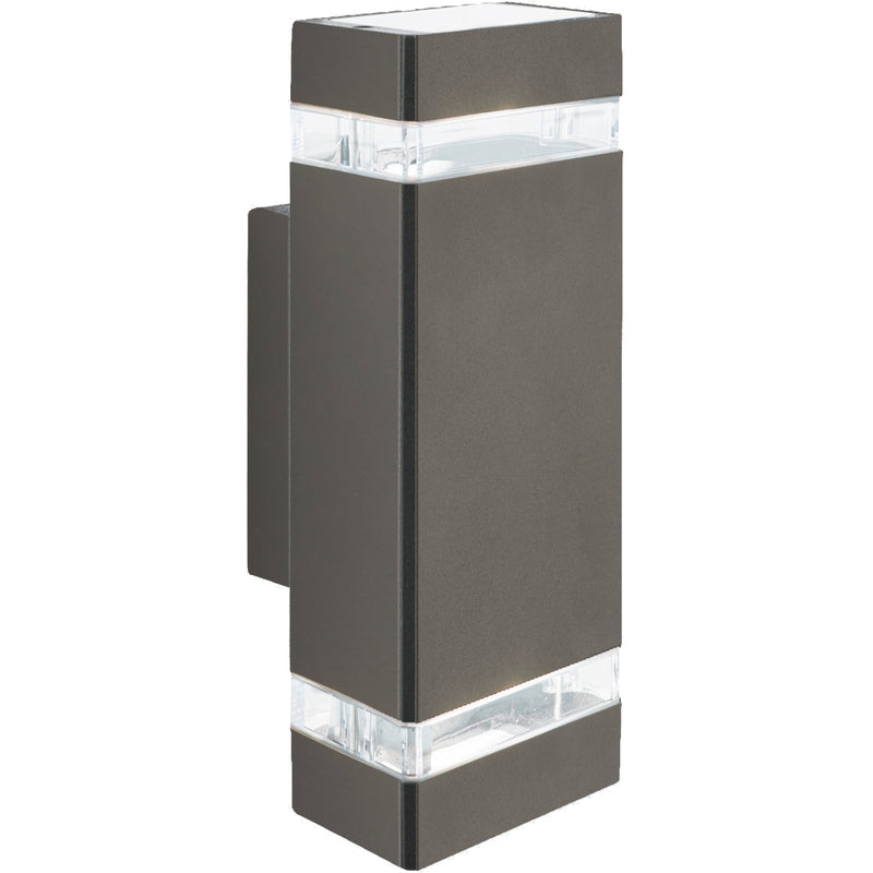 Searchlight 1002-2GY-LED Sheffield Outdoor Wall Light - Grey Metal, Glass & Polycarb