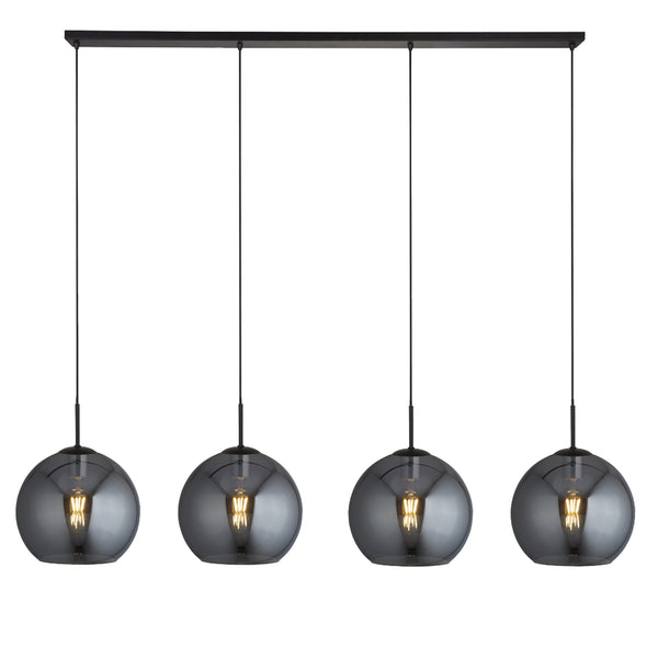 Searchlight 1024-4SM Amsterdam 4Lt Bar Pendant - Black Metal & Smoked Glass