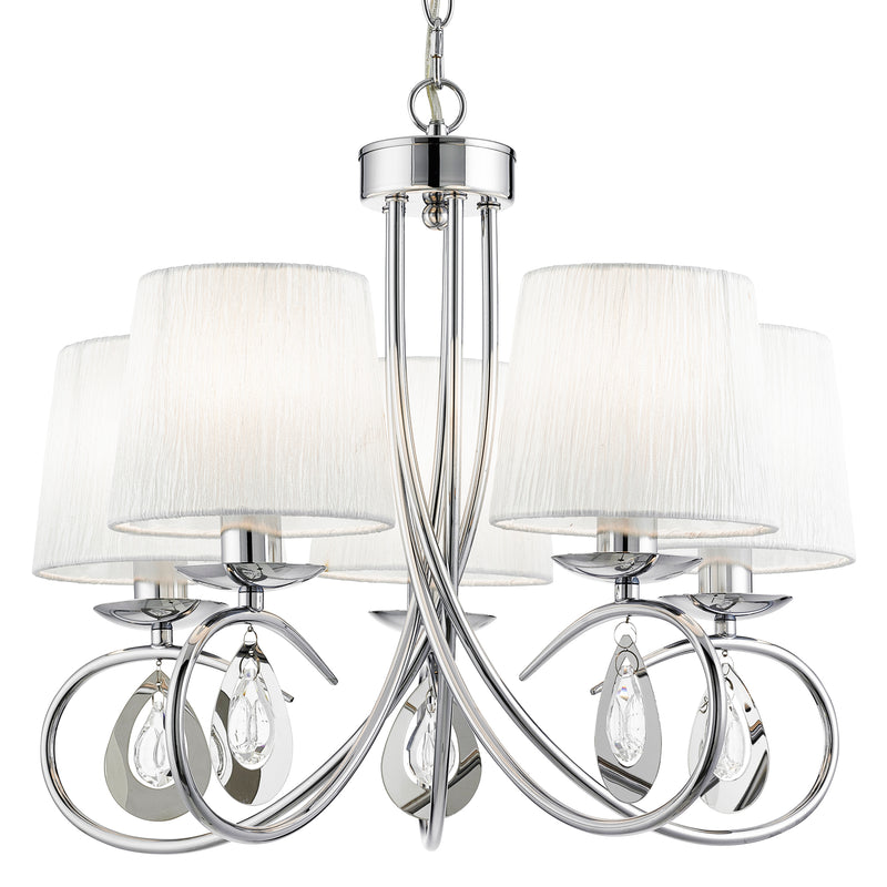Searchlight 1025-5CC Angelique 5Lt Pendant - Chrome, Clear Glass & White Fabric