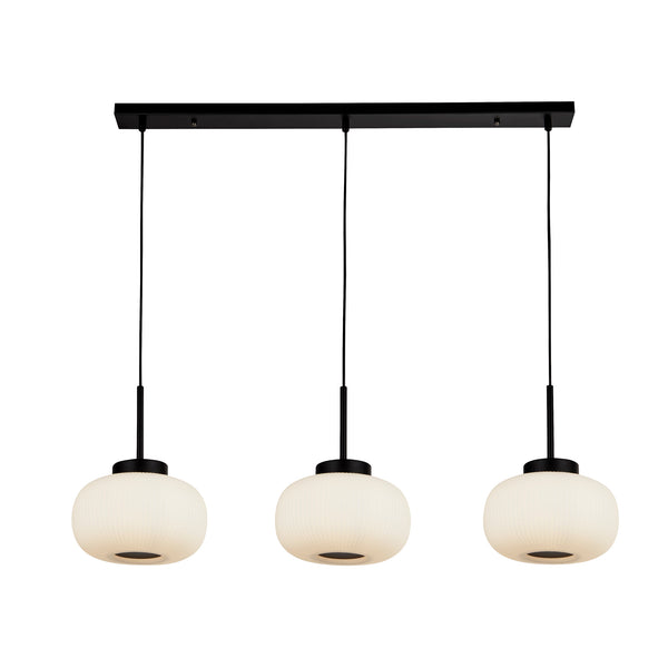 Searchlight 10271-3BK Lumina 3Lt Bar Pendant - Black Metal & Opal Ribbed Glass