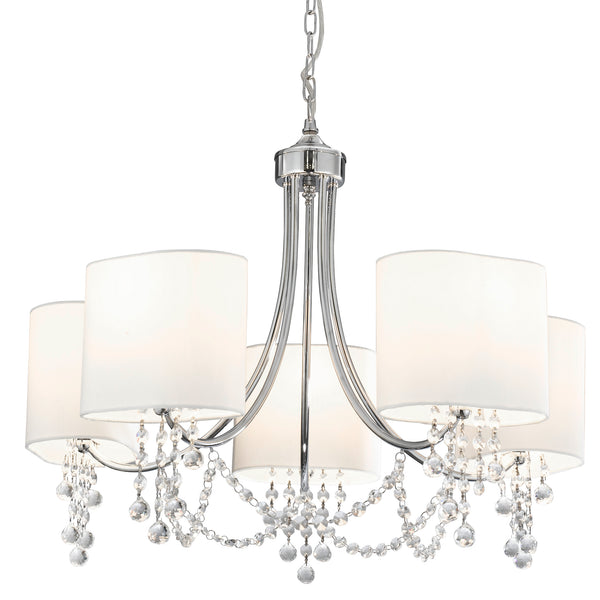 Searchlight 1055-5CC Nina 5Lt Pendant - Chrome, Crystal & Fabric Shades