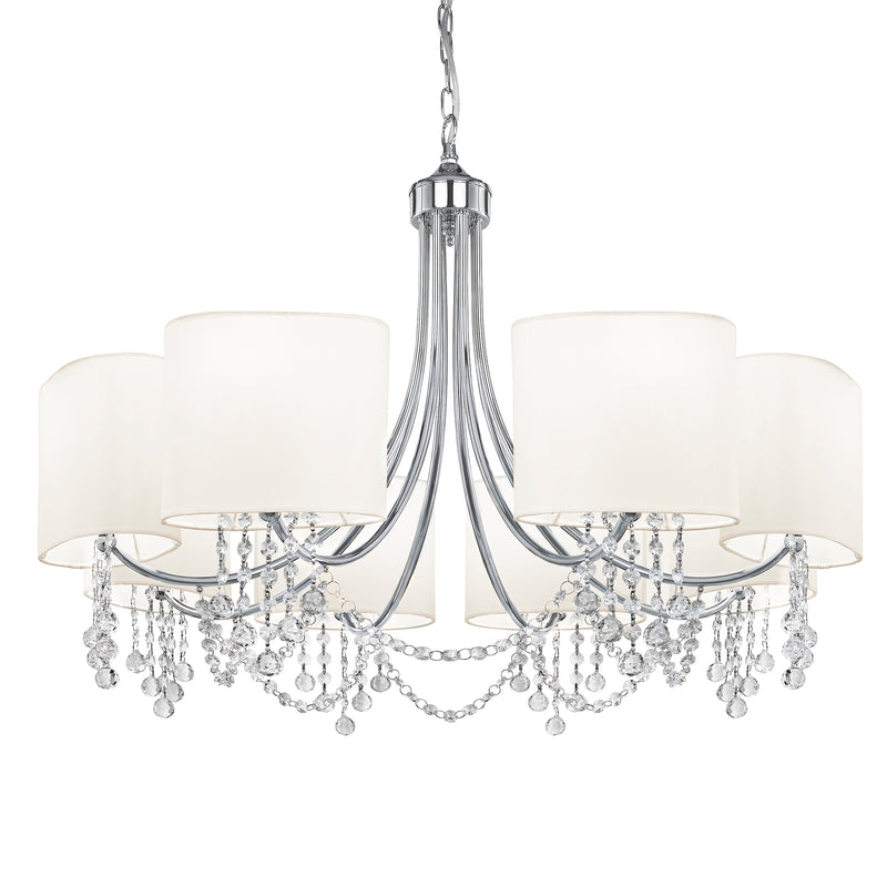 Searchlight 1058-8CC Nina 8Lt Ceiling Pendant - Chrome, Crystal & White Shades