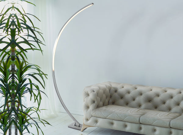 Searchlight 1070SS Colton LED Curved Floor Lamp - Satin Silver & Opal