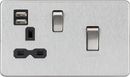Knightsbridge MLA Screwless SFR83UMBC 45A DP Switch & 13A Socket with Dual USB A+A (5V DC 2.4A shared) - Brushed Chrome with Black Insert